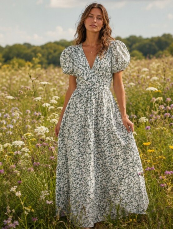 Society Social X Crown & Ivy Dresses & Skirts - SOCIETY SOCIAL X CROWN & IVY Cotton Puff Sleeve Full Flare Maxi Dress | 14